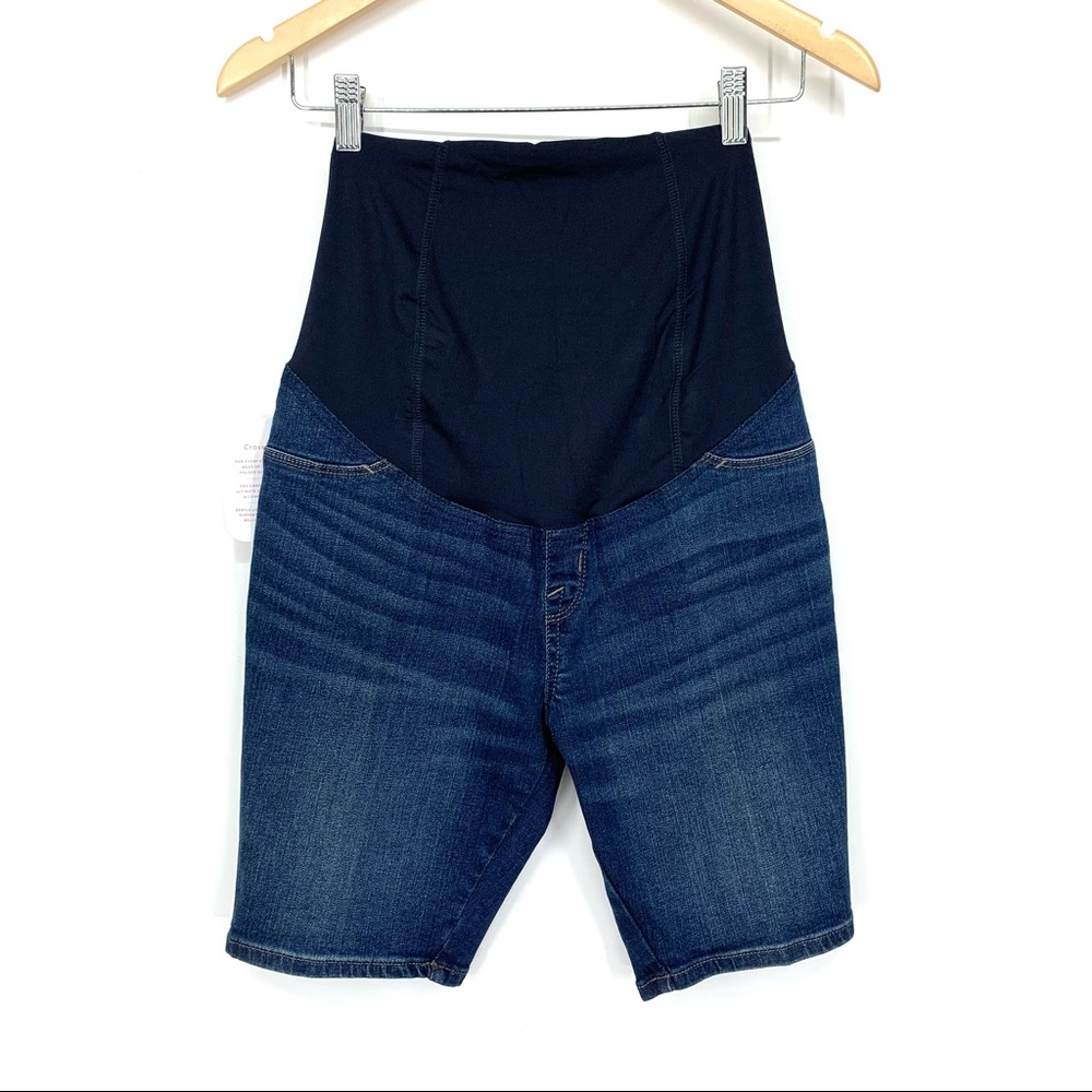 Isabel Maternity By Ingrid Crossover Panel Whiskered Bermuda Shorts 9” Inseam